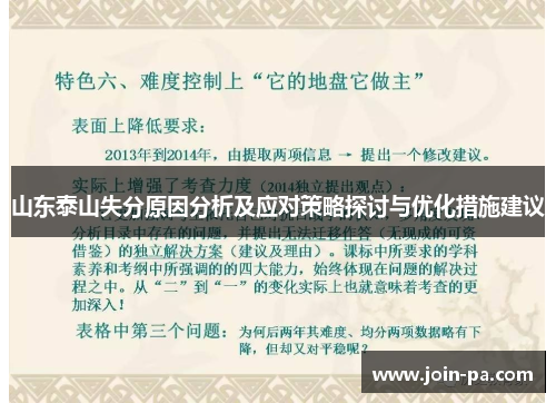 山东泰山失分原因分析及应对策略探讨与优化措施建议 山东泰山失分原因分析及应对策略探讨与优化措施建议